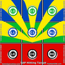 Colorful TAP® Hitting Target training banner showing nine hitting zones labeled L2, C2, R2, L1, C1, R1, L0, C0, and R0 with blue, green, and red sections indicating fly balls, line drives, and ground balls for baseball and softball swing accuracy training.