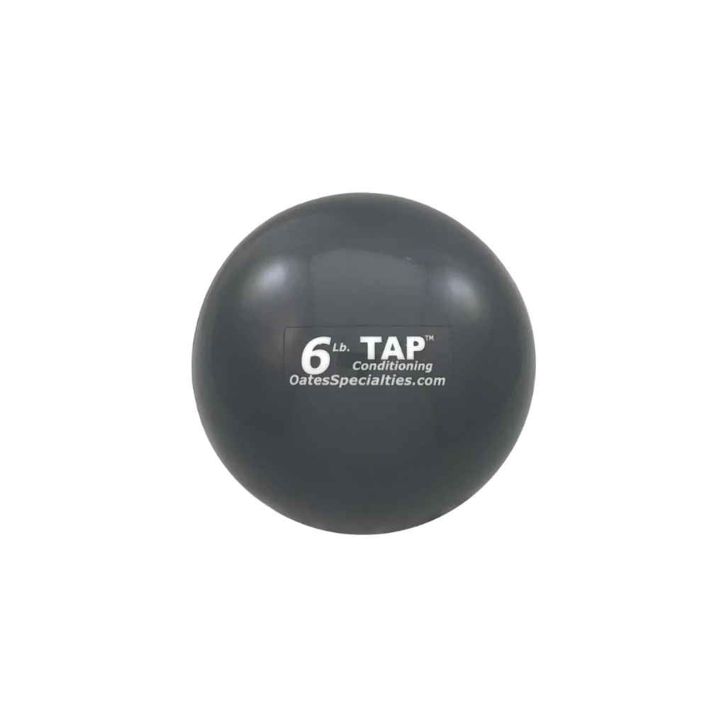 The 6lb TAP® Mini-Medicine Ball is black. This weight is designed for athletes who are serious about building power and strength. The 6lb ball provides a demanding resistance for drills, making it highly effective for increasing throwing and striking velocity. It's a key tool for those looking to push their performance to the next level.