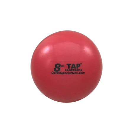 The 8lb TAP® Mini-Medicine Ball is red. This is the heaviest ball in the set and is designed for serious athletes seeking the ultimate challenge. The 8lb ball is an intensive training tool for building peak arm strength and power. It's ideal for high-resistance drills to maximize velocity and durability, making it perfect for advanced users and strength-focused workouts.