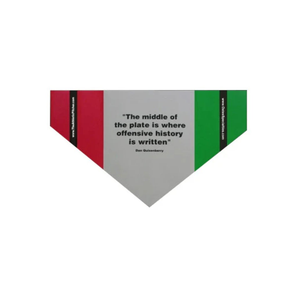 Command Plate training tool placed in front of home plate, designed to help pitchers visualize the plate's width, practice expanding the corners for strike calls, and avoid the middle of the strike zone where hitters are most effective.
