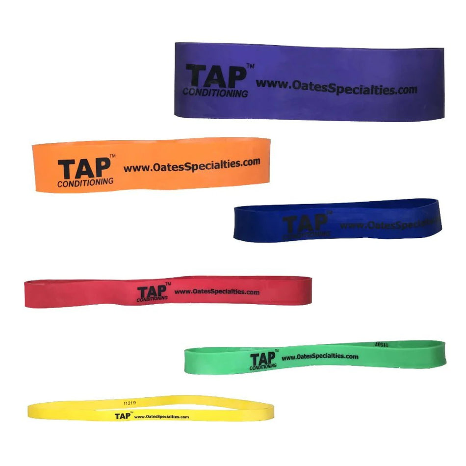 TAP® Exercise Bands are versatile and cost-effective tools for strengthening and warming up the extremities. Available in a variety of resistance levels, these bands can be used around the ankles or wrists for a wide range of exercises.  Portable and easy to use, TAP® Exercise Bands are ideal for pre-game warmups, improving mobility, and enhancing strength and endurance in both the upper and lower body.