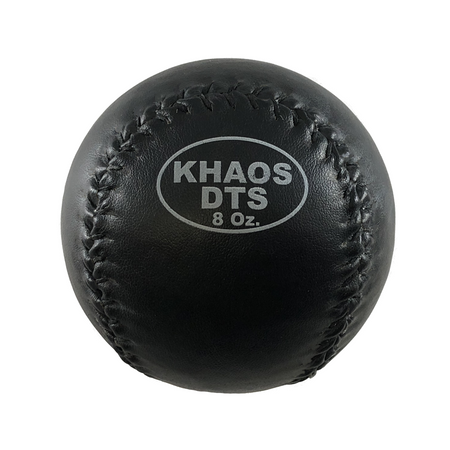 Close-up of the 8oz DTS Weighted Ball, showcasing its textured surface, durable construction, and optimal weight for precision training and grip control.