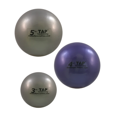 Silver and purple TAP® Mini-Medicine Balls, representing the light set (3lb, 4lb, and 5lb), ideal for beginners and warm-up routines.