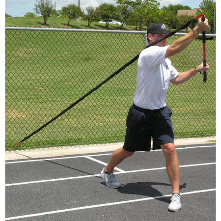 Athlete executing a resisted upward crossbody chop with the KHAOS® Pivoter, engaging core rotation, upper-body strength, and dynamic stability during functional training.