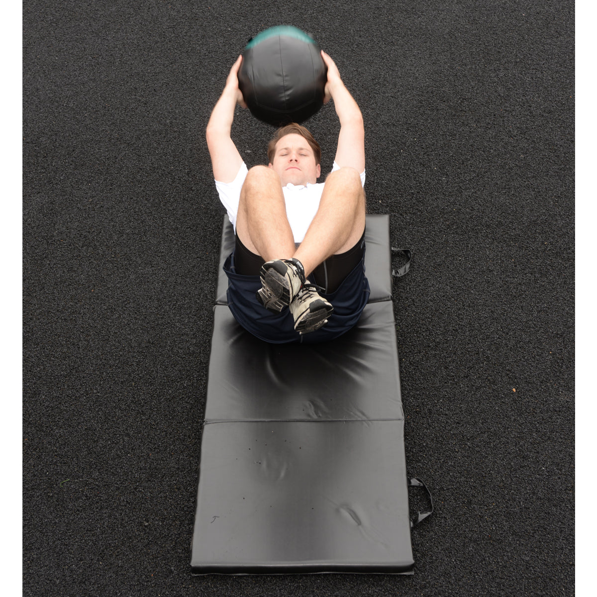 Soft Medicine Ball above head for sit up slams for intense core training