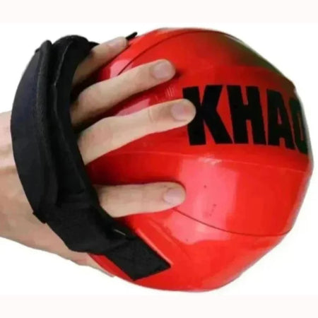 Shoulder Shaker being held in hand showing the adjustable handle and comfort strap of the dynamic water training device