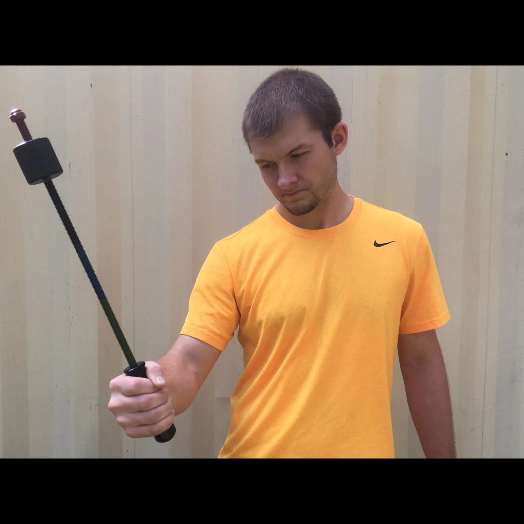 An athlete performs a wrist-strengthening exercise using the Supi Pro device, executing a controlled supination movement to target forearm and wrist muscles.