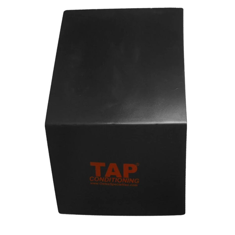 Black angled plyometric platform featuring the red TAP Conditioning logo on its surface