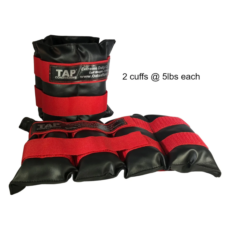Image displaying the 10lb set of synthetic leather weighted cuffs that contains 2 5lb cuffs
