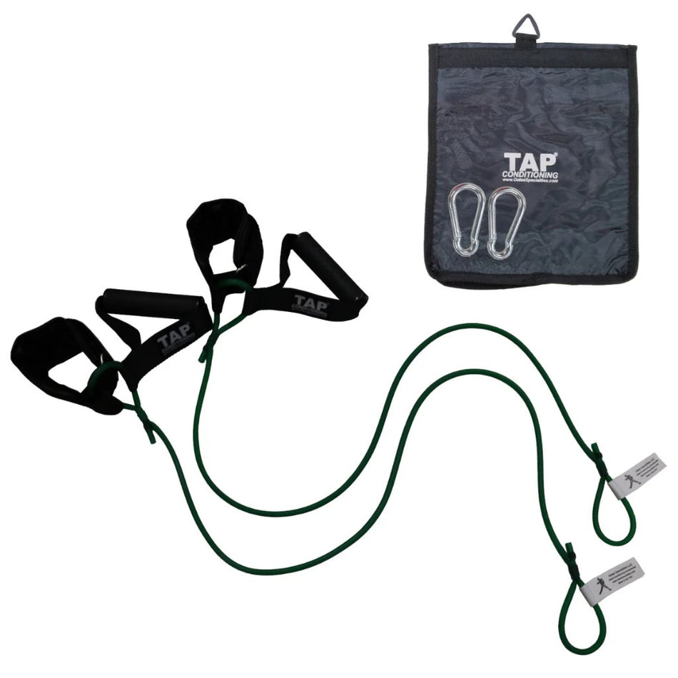 Green Ultimate Pitcher Tubing with canvas bag and a pair of snap hooks